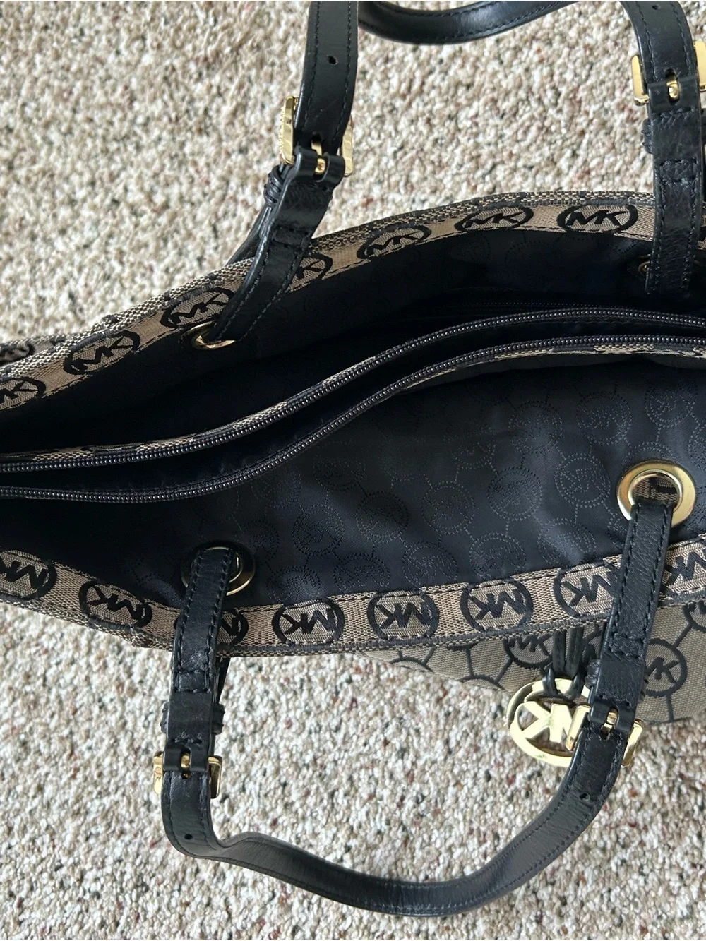Michael Kors Brown Logo Canvas Tote with Brown Handles